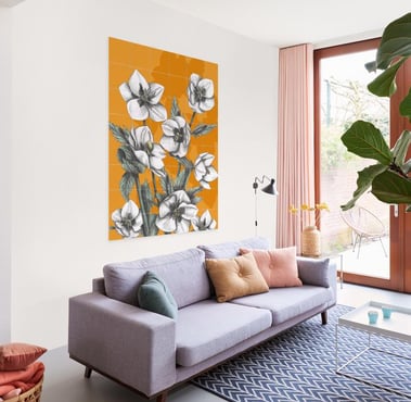 Floral Illustration Wall Art in a Living Room