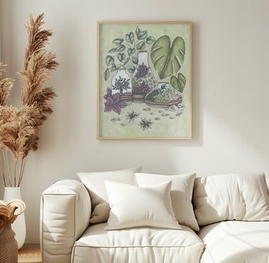 Terrariums Illustration Wall Art in a Living Room