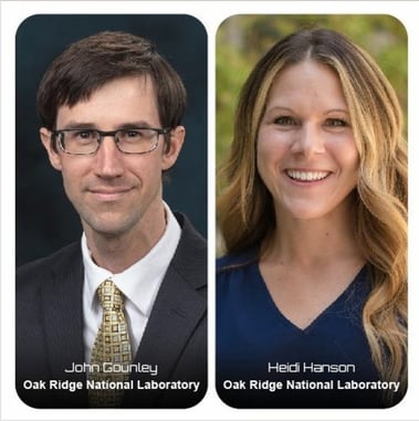 Headshots of researchers John Gounley and Heidi Hanson of ORNL