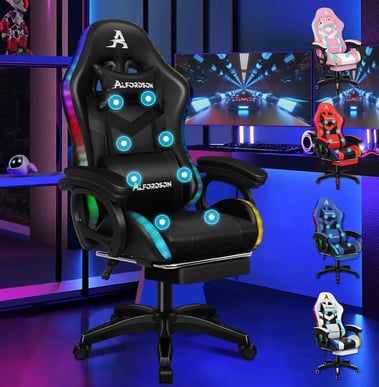 ALFORDSON Silla Gaming con RGB LED de 12 Colores y Masaje de 8 Puntos varios colores