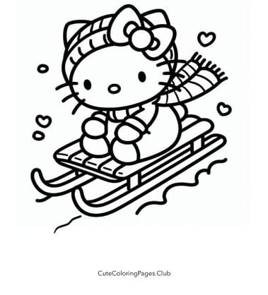 Hello Kitty Sledding Coloring Sheet
