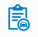 Icono azul de checklist con coche, revisión pre-compra de vehículos.