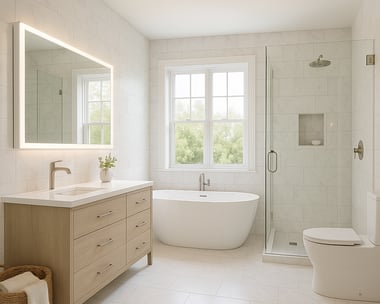 un lavado con bañera, moderno y minimalista