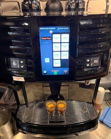 Schaerer Coffee Art Plus espresso machine brewing double shot in South Florida