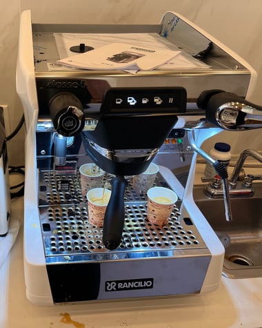 Rancilio Classe 5 espresso machine being tested after service in South Florida