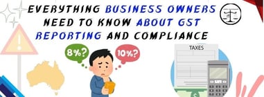 Informational graphic about GST reporting and compliance for Australian business owners. Features a