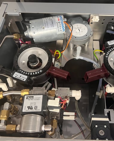 Inspection of internal gears and solenoids in super-automatic espresso machine