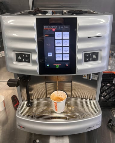 Schaerer Coffee Art Plus brewing a medium espresso during regular use in South Florida