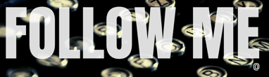 the words follow me over a background of typewriter keys
