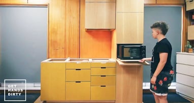 Yellow MDF and pinewood appliance kitchen cabinets
