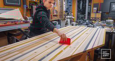 Table top for a drawer cabinet made out of scrapwood