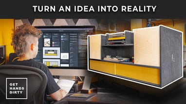 Person looking into Milanote in the computer, creative process before building Media Console