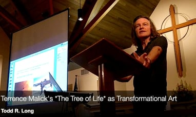 Image of Todd Long talking about Terence Malick's The Tree of Life as transformational art