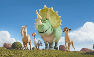 personagens principais do filme: um Macrauchenia, um dodo, um tricerátops e um lobo-da-tasmânia