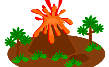 desenho de ilha com um vulcão em erupção