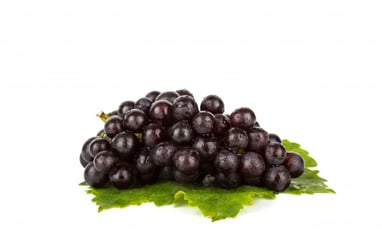 A bunch of wet, red grapes