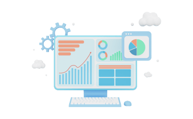 computer on the cloud with gears and reports