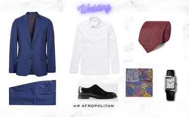 Costume bleu marine - chemise blanche - oxford noire - cravate - accessoires - Mr Afropolitan