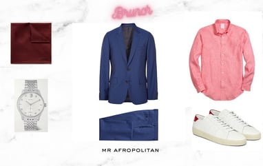 Costume bleu nuit - chemise rose - baskets blanches - Mr Afropolitan - Brunch
