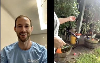 Expert gardener videochatting with a customer pointing at their plants