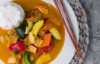 a plate of food with chopsticks