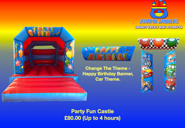 Party Fun Bouncy Castle (Change the theme), Cars, Happy Birthday, Plymouth