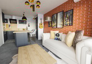 a living room with a couch and a coffee table