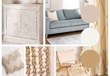 a collage of a living room with a couch and a chair