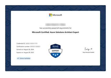 Microsoft AZ 305 Sample Certificate