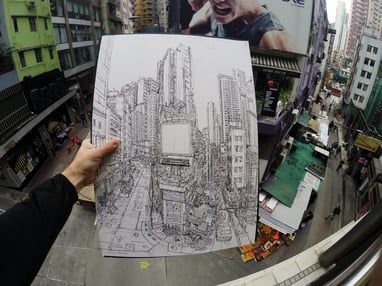 City sketcher Evgeny Bondarenko in Hong Kong