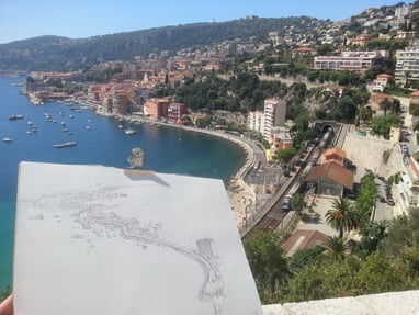 City sketching in Villefranche-sur-Mer by artist Evgeny Bondarenko
