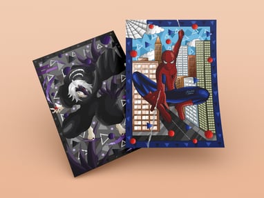 Affiches colorées du super héros Spiderman et de Takizawa dans le manga Tokyo ghoul 
