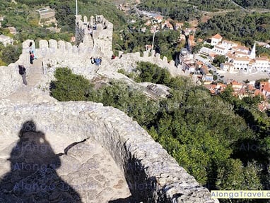 Castle of the Moors in Sintra steep walls, restored by King Dinis