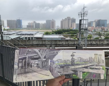Urban sketch by artist Evgeny Bondarenko