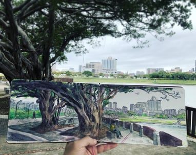 City Sketch by artist Evgeny Bondarenko in Taiwan