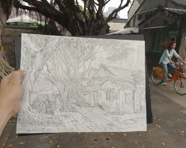 City sketch by artist Evgeny Bondarenko in Taipei