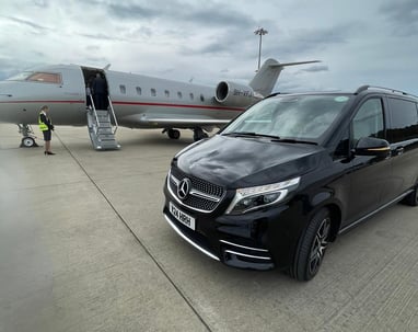 Private Jet Transfers | Mercedes V Class next to Vista Jet | Smart City Prestige