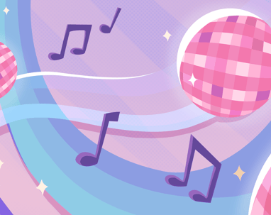 a disco ball with music notes