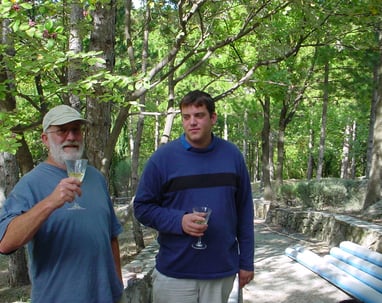 Simon and Brian celebrate our new water source.