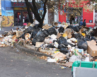 Uncollected rubbish on the streets of Paris