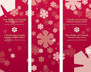un ensemble de trois bannières avec des flocons de neige et un fond rouge