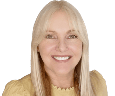 April Rays, woman smiling wearing yellow shirt 