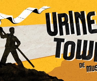 a man holding a flag that says urine town