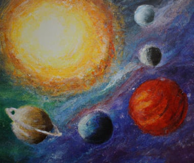 a painting of a painting of planets and planets