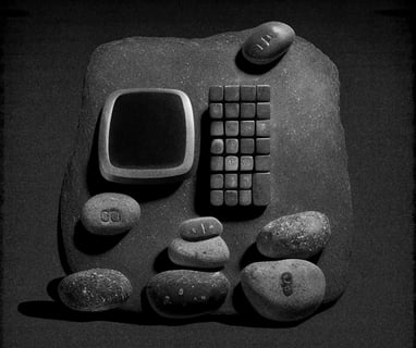 Art, photography, hybrid, genarated image, fossils, computer from stone age, time isn’t linear