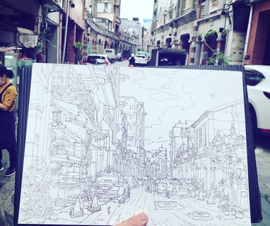 Urban sketch by artist evgeny bondarenko