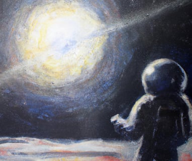 a painting of a man in a space suit