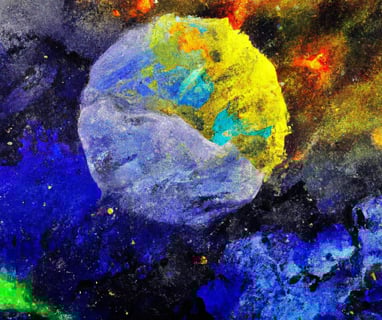 a painting of a colorful painting of a planet
