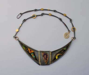 Cloisonné enamel necklace w/opal, 22k, 24k, and 18k gold