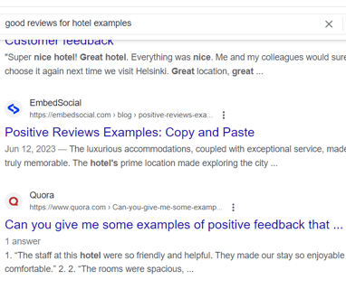 screenshot of website promising positive reviews examples to copy and paste 